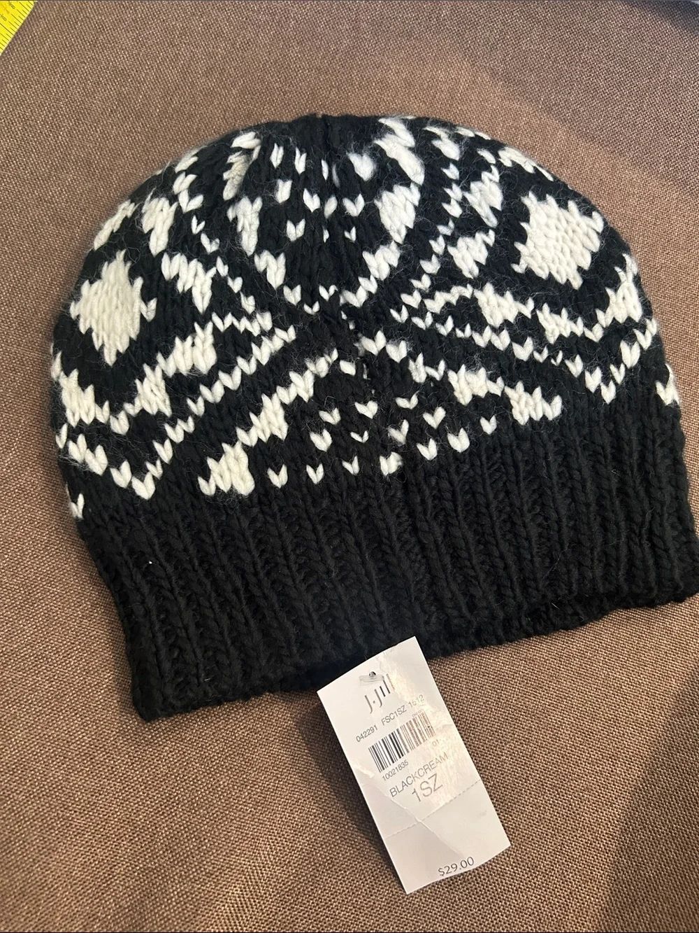 J.โJill Black and White Knit nordic design Beanie new with tags